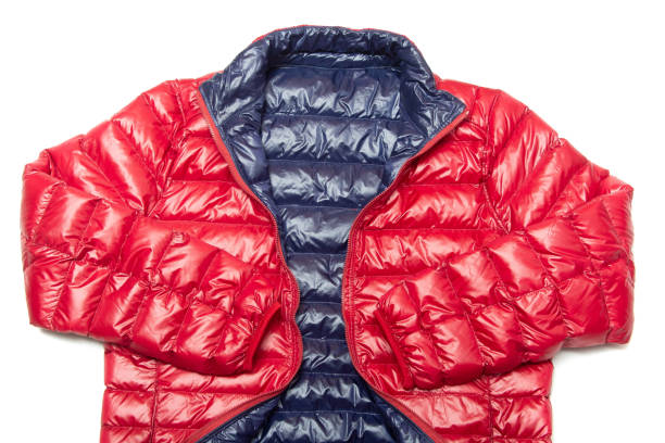 istock Blue and red full zipper windbreaker down jacket, 1225345375