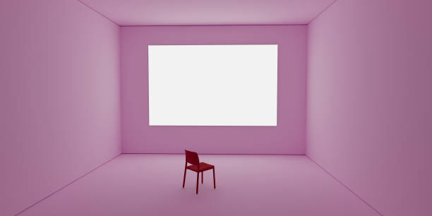 A red chair in a pink room with a white screen shining out same the windows or LED screen. It represents to be lonely, loneliness, looking to find a solution. In other words, indicating the visibility of light or visibility of exit, peace, 3D render una silla roja en una habitación rosa con una pantalla blanca brillando igual que las ventanas o la pantalla led. representa estar solo, la soledad, buscando encontrar una solución. en otras palabras, indicando la visibilidad de la luz o la visibilidad