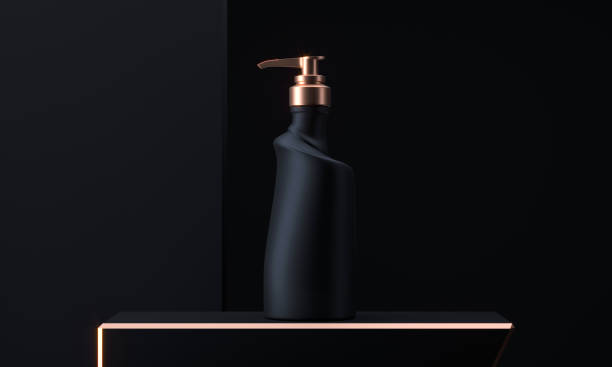 istock Dispenser bottle. Ads cosmetic template mockup realistic bottle with airless pump, container for liquid gel, soap, lotion, cream, shampoo, bath foam on black background. 3d rendering 1225346034