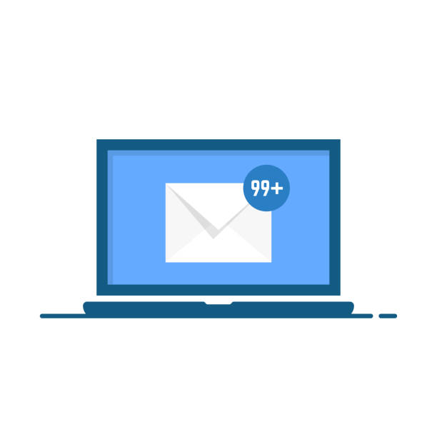 laptop with white unread message laptop with white unread message. flat cartoon style trend modern simple graphic art design element. concept of not read personal messages or you ve got mail and crowded mailbox like spam analysis unread messages illustrations stock illustrations