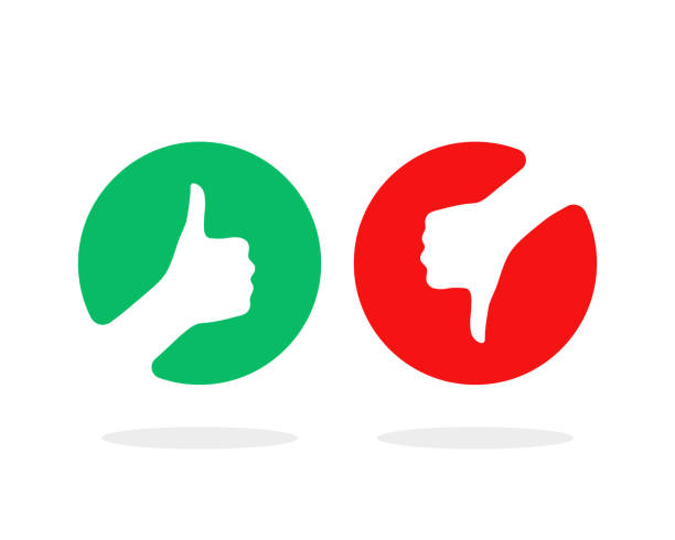 round red and green thumbs up and down round red and green thumbs up and down. concept of set of user interface like lose, hate or love for vote. flat simple satisfaction survey graphic art design isolated on white background infamous stock illustrations