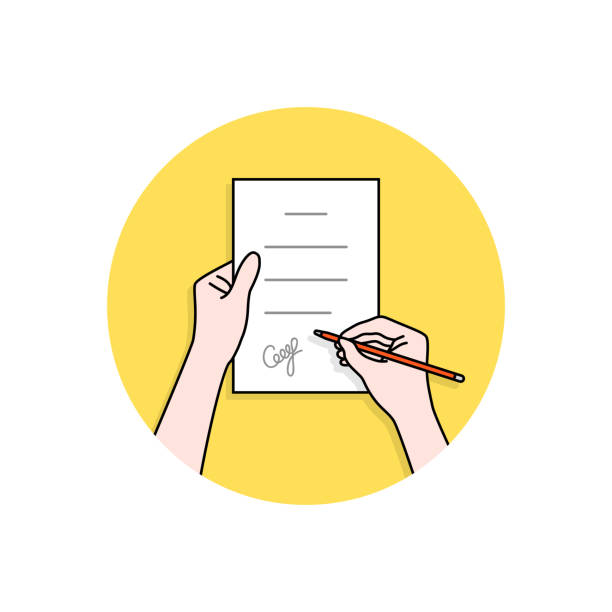 ilustrações, clipart, desenhos animados e ícones de mãos lineares com contrato assinado - legal system document report examining