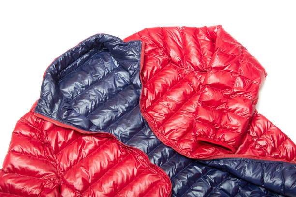 istock Blue and red full zipper windbreaker down jacket, 1225347284