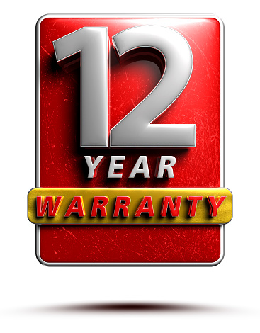 Warranty label 3D illustration 12 years Red Color Numbers in stainless steel Isolated on a white background. (With Clipping Path).