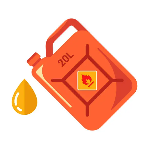 Vector illustration of red iron canister with yellow gasoline