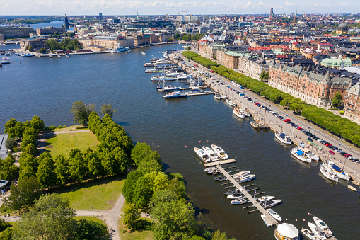 Stockholm panorama seen from air (above Djurgarden)