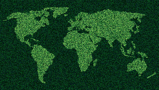 World map made form leaves and grass