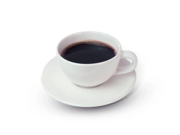 istock Black coffee in a white ceramic cup isolated on white background 1225352389