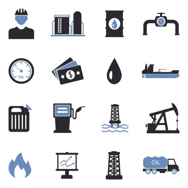 Vector illustration of Oil Icons.  Two Tone Flat Design. Vector Illustration.