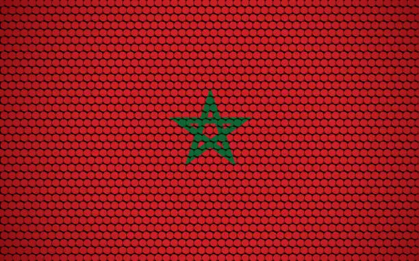 Vector illustration of Abstract flag of Morocco made of circles. Moroccan flag designed with colored dots giving it a modern and futuristic abstract look.