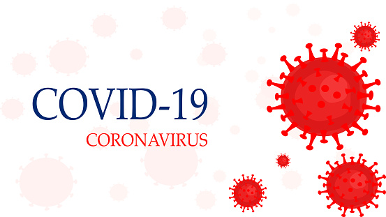 vector text COVID-19Coronavirus on a white background containing bacteria, the concept of spreading the virus