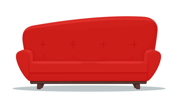 Comfortable Red Couch Isolated On A White Background Cartoon Illustration  Vector Icon Stock Illustration - Download Image Now - iStock