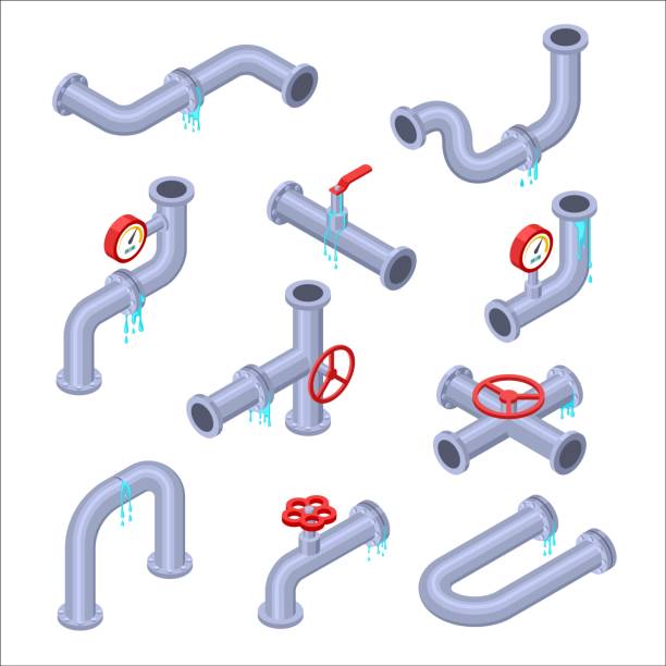 수도관. 누수 와 깨진 파이프 튜브. - pipe pvc drain sewer stock illustrations