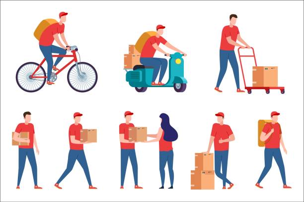 illustrations, cliparts, dessins animés et icônes de service de livraison express sur scooter et vélo. - pizza pizza box cartoon take out food