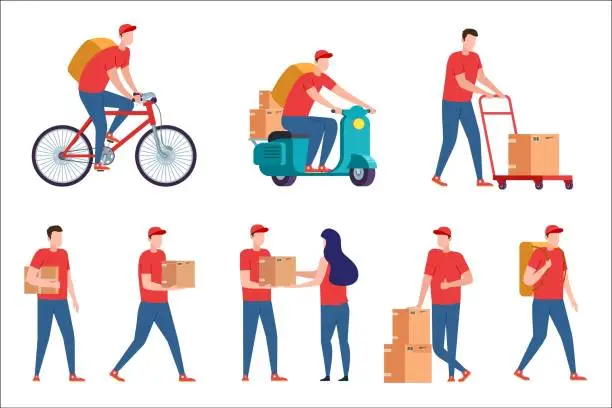 Vector illustration of Express delivery service on scooter and bike.