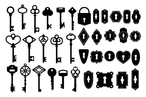 illustrations, cliparts, dessins animés et icônes de 1/2 '' - keyhole lock door antique