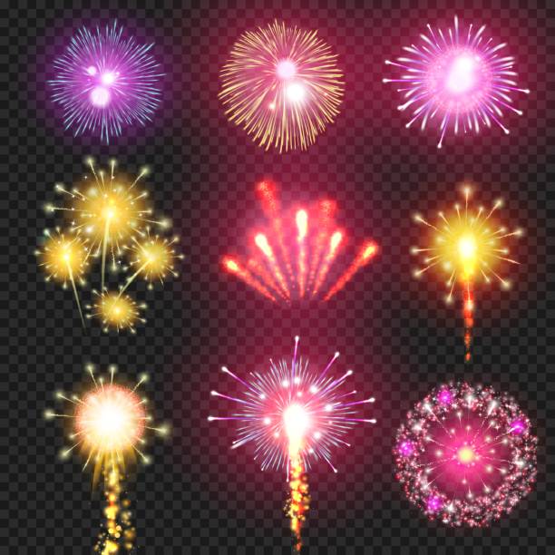 крекер вектор фейерверк на иллюстрации ночного неба - bang holidays and celebrations july party stock illustrations