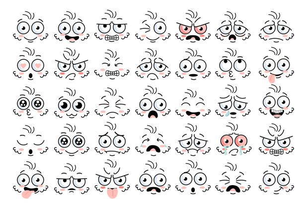 ilustrações de stock, clip art, desenhos animados e ícones de funny face eye parts with expressions emotion - smirking