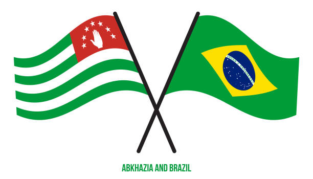 ilustrações de stock, clip art, desenhos animados e ícones de abkhazia and brazil flags crossed and waving flat style. official proportion. correct colors - abkhazian flag