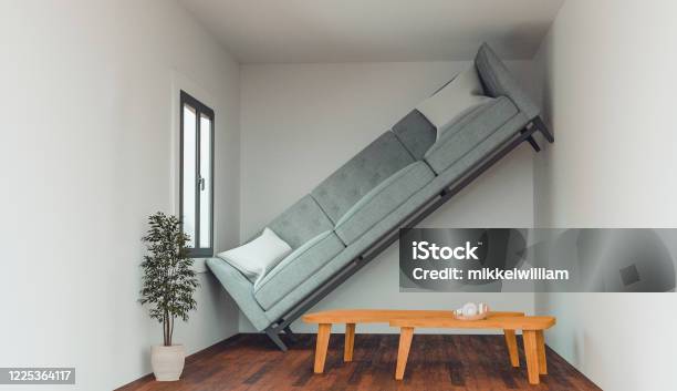 Concept Of An Apartment Or Living Room That Is Too Small To Fit A Sofa Stock Photo - Download Image Now
