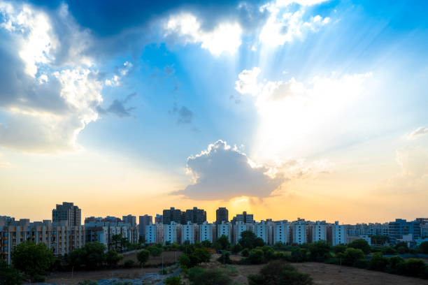 istock beautiful sunset view in city. 1225366044