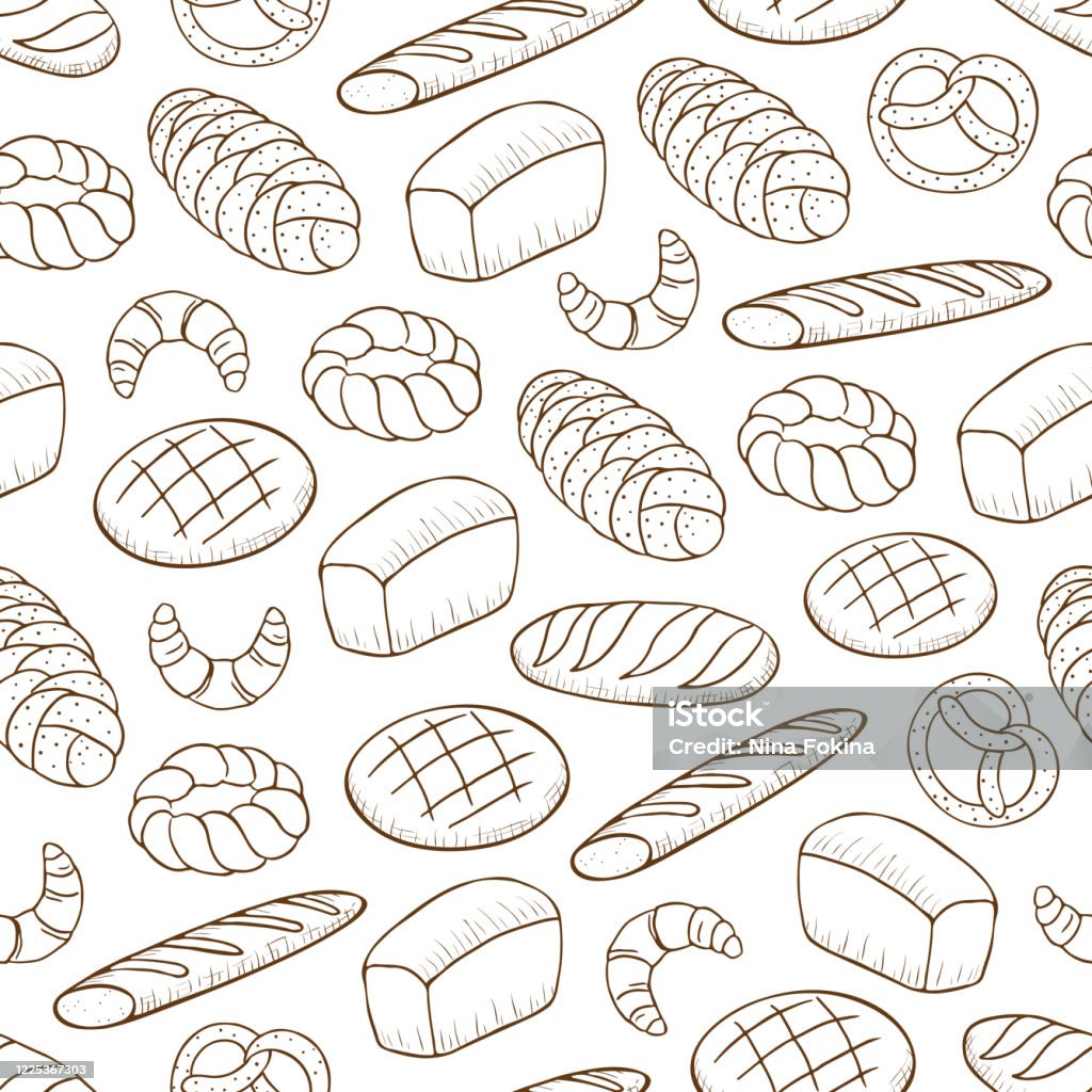 Pattern Bread Grid Seamless Pattern With Bread Stock Illustration - Download Image Now ...