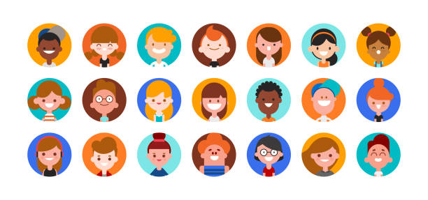 Teens and kids avatar collection. Cute children, boys and girls faces, Colorful user pic icons. Flat design style cartoon illustration isolated on white background. vector art illustration