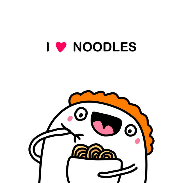 I Love Noodles Hand Drawn Vector Illustration In Cartoon Comic Style Doodle  Man Eating Spagetti Stock Illustration - Download Image Now - iStock