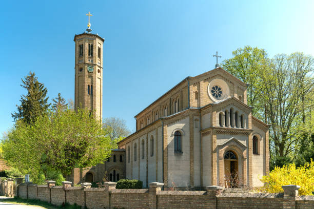 The historical church in Caputh, Brandenburg, Germany in bright sunshine
