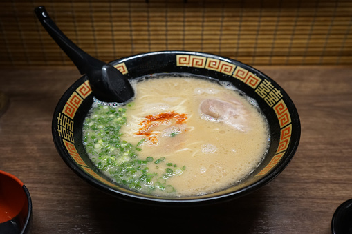 Donkotsu means nudle with soup made from Pig bones is a famous type of Japanese food. Having nudles with few slices of pig meet is delicious.