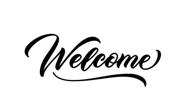 Welcome word. Hand lettering design. Welcome word. Hand lettering design. Vector calligraphic inscription. Welcome handwritten text. welcome sign stock illustrations