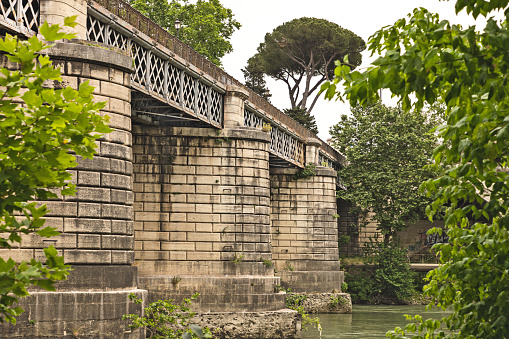 View of the canal and Volton bridge in Peschiera Del Garda, Italy.