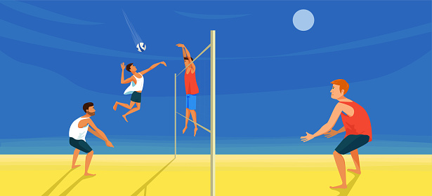 Jeu De Beachvolley Spiker Frappe Le Ballon Contre Le Bloqueur Vecteurs  libres de droits et plus d'images vectorielles de Beach-volley - iStock