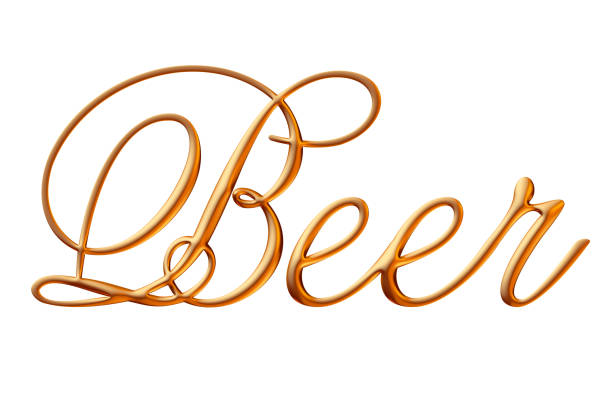 3d alphabet, Golden typefont, handscript font, beer Word, 3d illustration