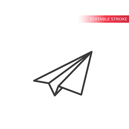 Paper plane origami simple thin line vector icon. Editable stroke.