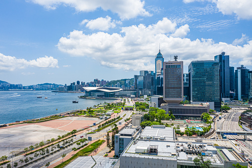 Drone view of Hong Kong City, China