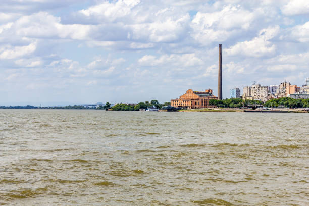Guaiba shore with trees and buildings, Porto Alegre, Rio Grande do Sul, Brazil