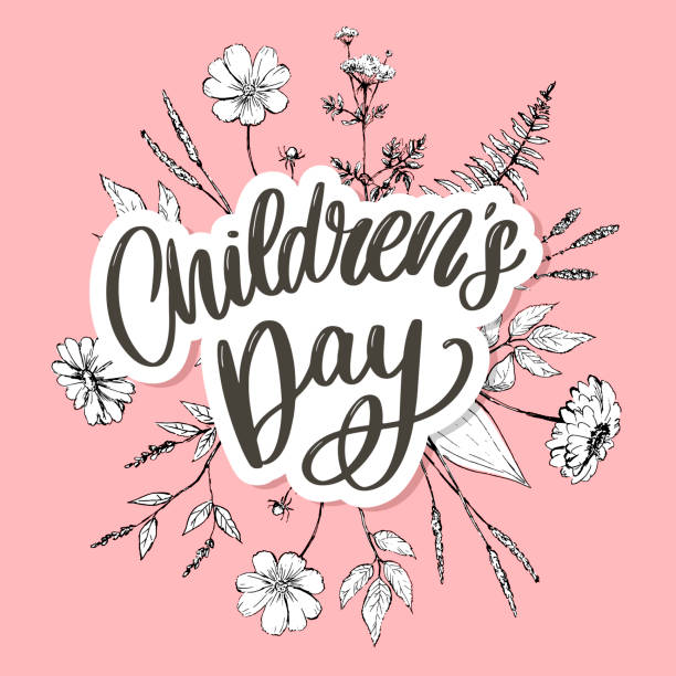 istock happy children's day, cute vector greeting card with funny letters in scandinavian style and cartoon landscape 1225383307