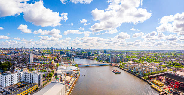 Aerial view of Thames in Fullham in the morning, London, UK Aerial view of Thames in Fullham in the morning, London, UK wandsworth photos stock pictures, royalty-free photos & images