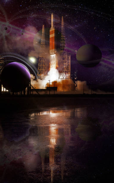 istock Rocket takes off into space with the alien planets. Spacecraft performs the space mission. Elements of this image furnished by NASA. 1225384842