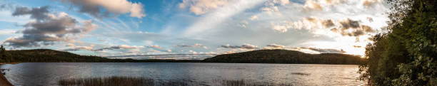 beatiful panoramic shot del parque provincial algonquin en ontario, canadá - sólo bosque, árboles de los lagos, y la naturaleza - indiana summer lake tree fotografías e imágenes de stock