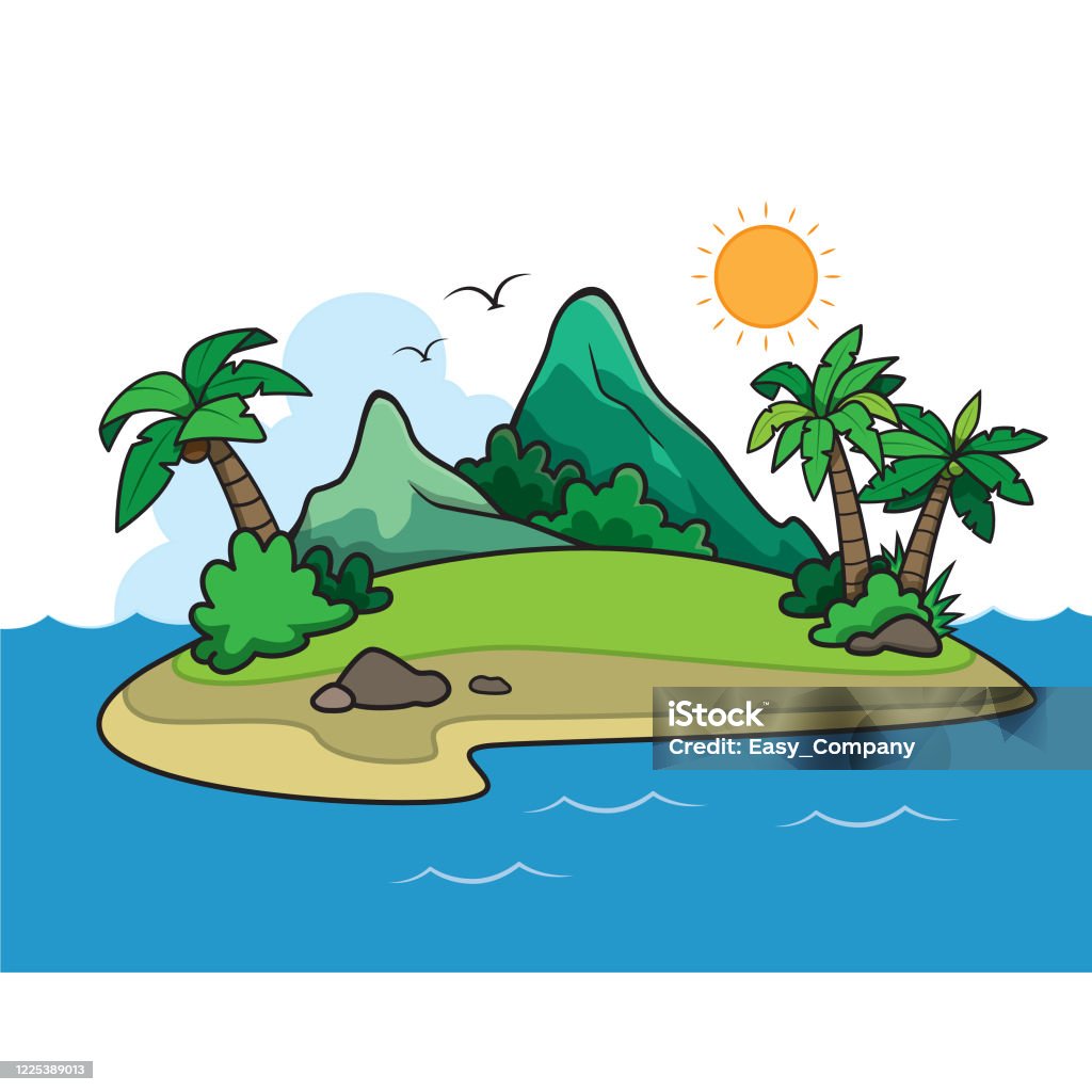 Vẽ Minh Họa Hoạt Hình Một Hòn Đảo Trên Biển Với Mặt Trời Chim Núi Cây Nó Có  Thể Được Sử Dụng Như Một Biểu Tượng Hoặc Làm Tài Liệu Giảng Dạy