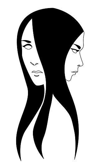  Ilustración de Simple Arte De Línea De Dos Caras Chica y más Vectores Libres de Derechos de Tener dos caras