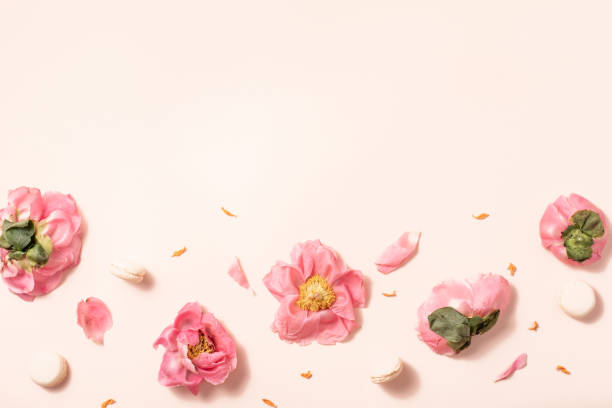 istock Summer concept. Flatlay, top view. Creative layout with flowers on yellow background. 1225389370