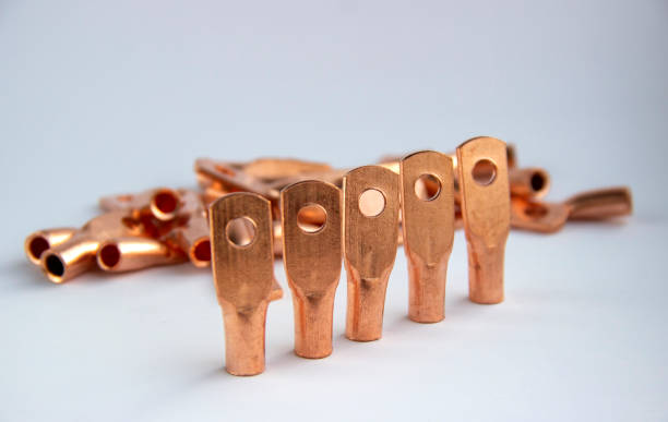 istock Copper electric terminals. connection tips for cables and wires. 1225389579