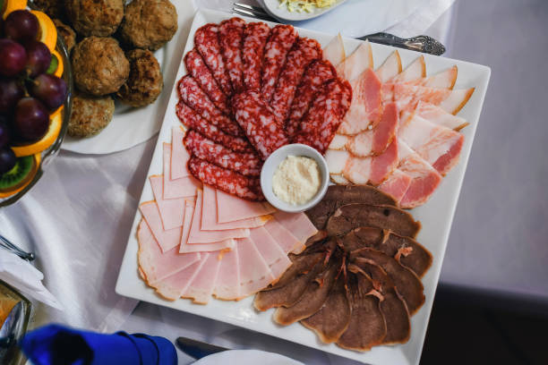 istock bacon, sausage, ham and cold cuts on the Breakfast 1225389697