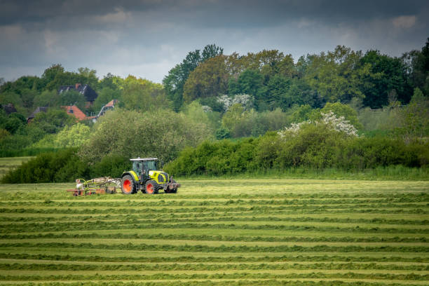 istock a farmer turns the hay in a field with his tractor 1225390518