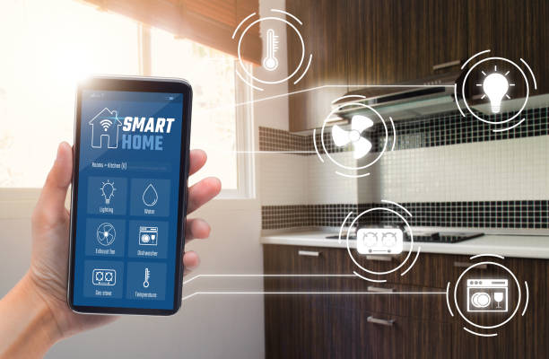 istock Smart home technology concept, Woman hand using application on smartphone for kitchen controlled with implements icons, Internet of things (IOT), Devices connected in home interior 1225390605