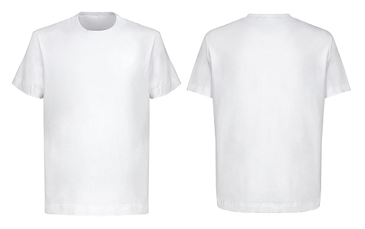 Parte delantera trasera y vistas 3/4 de camiseta blanca sobre estilo hip hop de fondo blanco photo