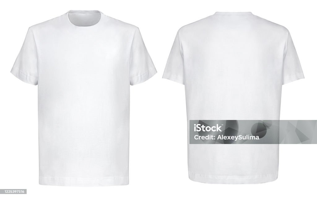 Front back and 3/4 views of white t-shirt on isolated on white background hip hop style Front back and 3/4 views of white t-shirt on isolated on white background hip hop style Shooted on a invisible mannequin T-Shirt Stock Photo